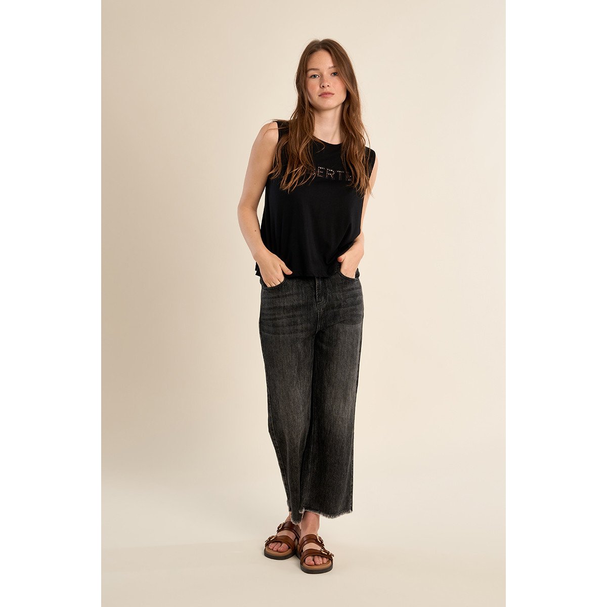 Jean large black denim, MOLLY BRACKEN