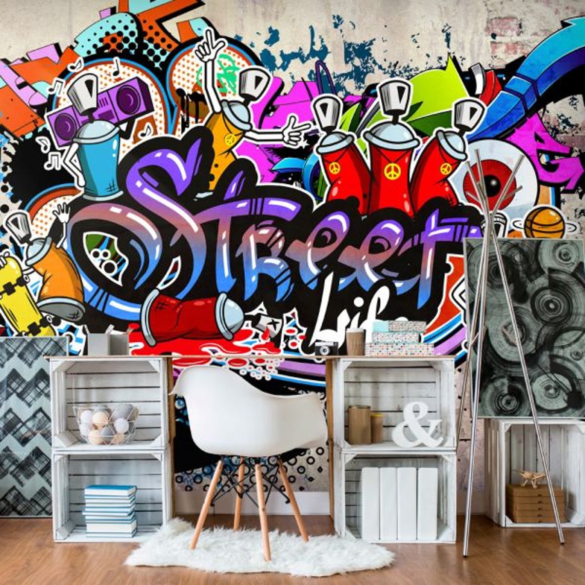 Papier peint intissé panoramique Street art Street Game multicouleur, EDEN