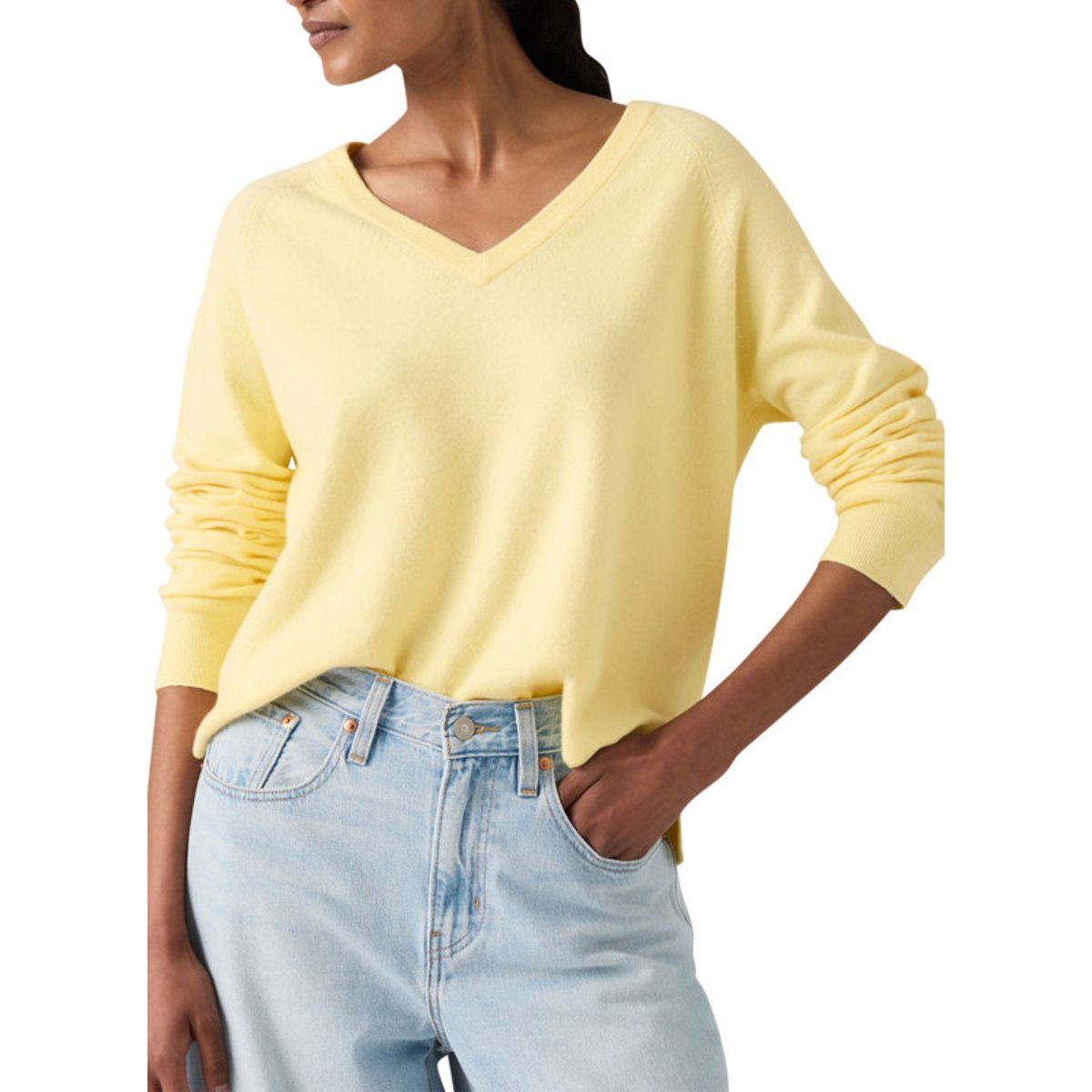 Pull jaune à coupe ajustée pourvu d'un col v et de manches longues jaune, LEVI'S