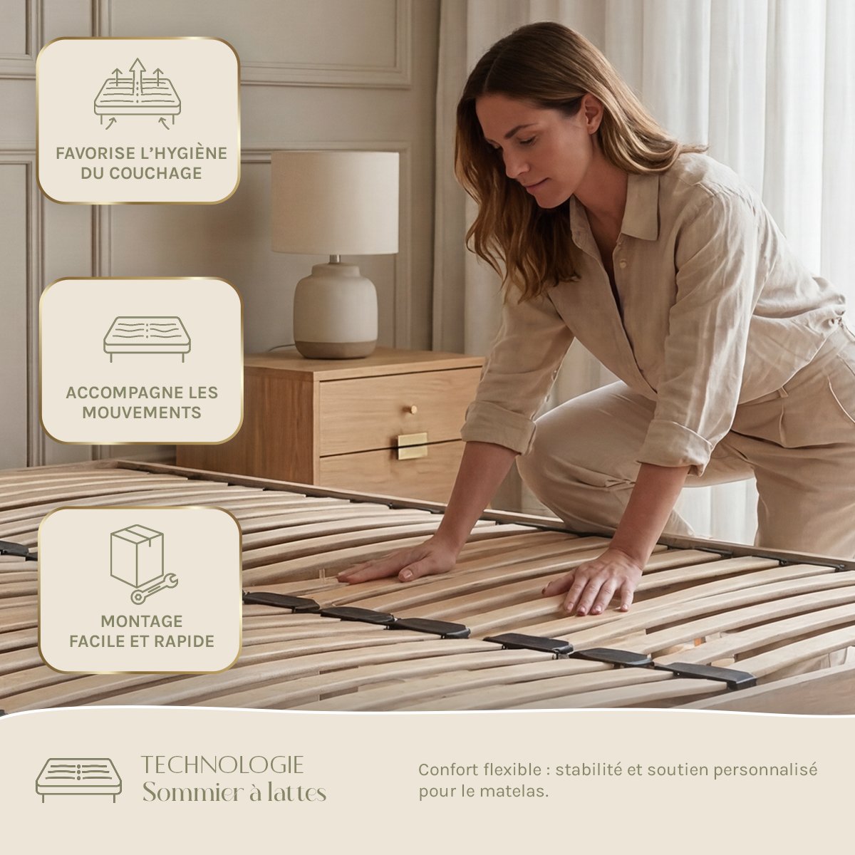 Ensemble Matelas EMERAUDE Mémoire et sommier bois blanc, MAISON AUBERTIN