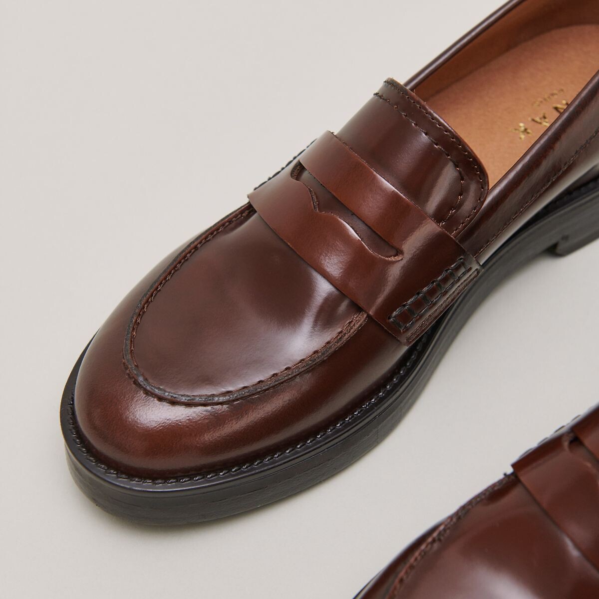 Loafers in leer Mirna, dikke zool donkerkastanje, JONAK