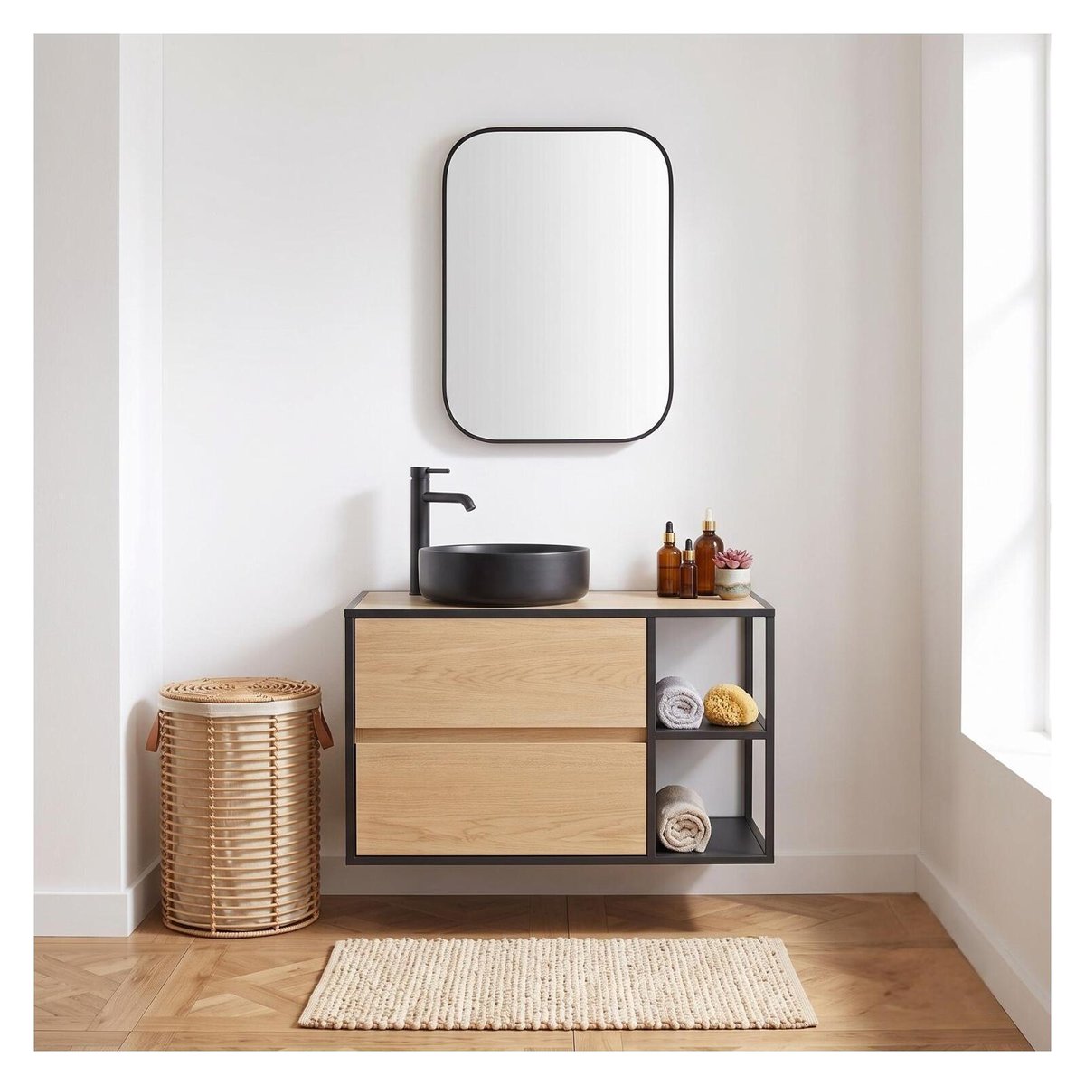 Meuble simple vasque 70 cm EDISSON décor chêne, MOB IN