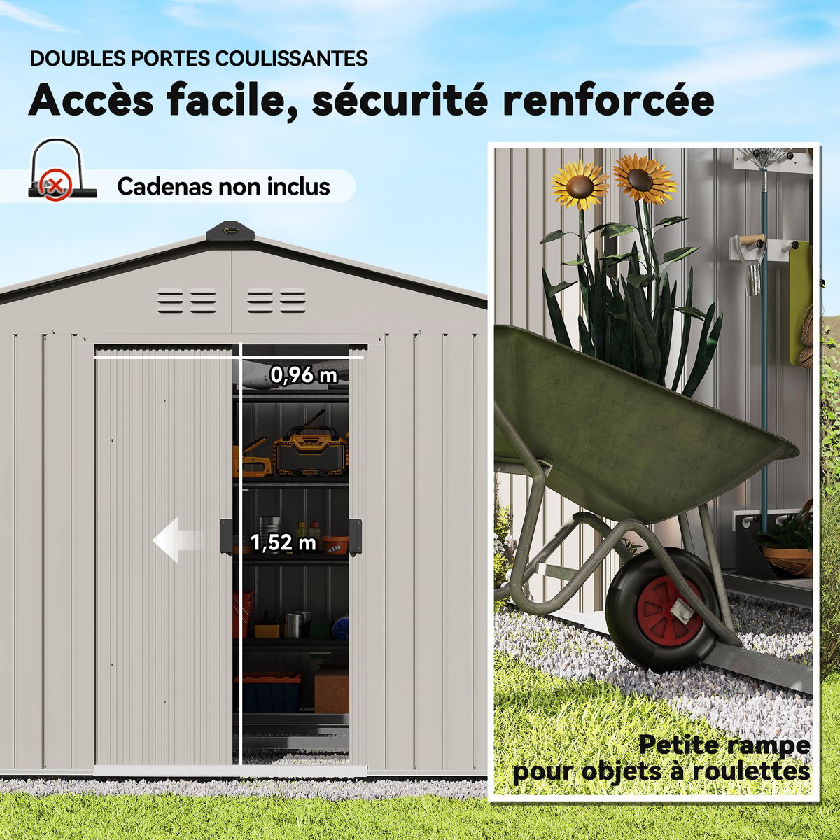Abri de jardin Acier Gris gris, OUTSUNNY