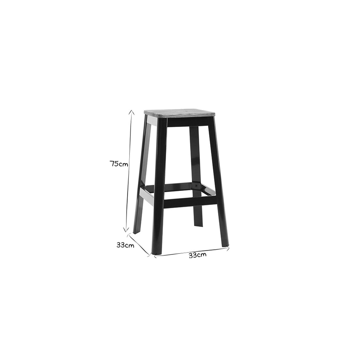 Tabouret de bar design noir et bois H75 cm NICK noir, MILIBOO