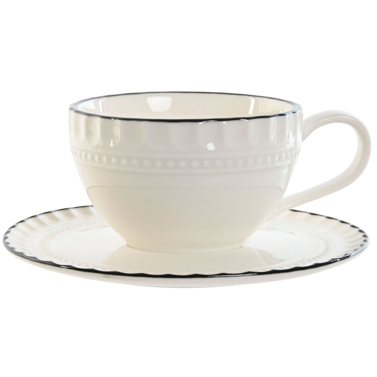 Tasse à café avec dessous de tasse en porcelaine blanche et noir 125ml blanc, WADIGA