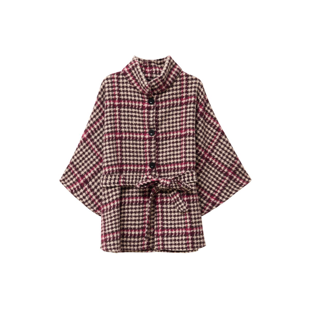 Poncho ceinturé boutonné bordeaux, BREAL