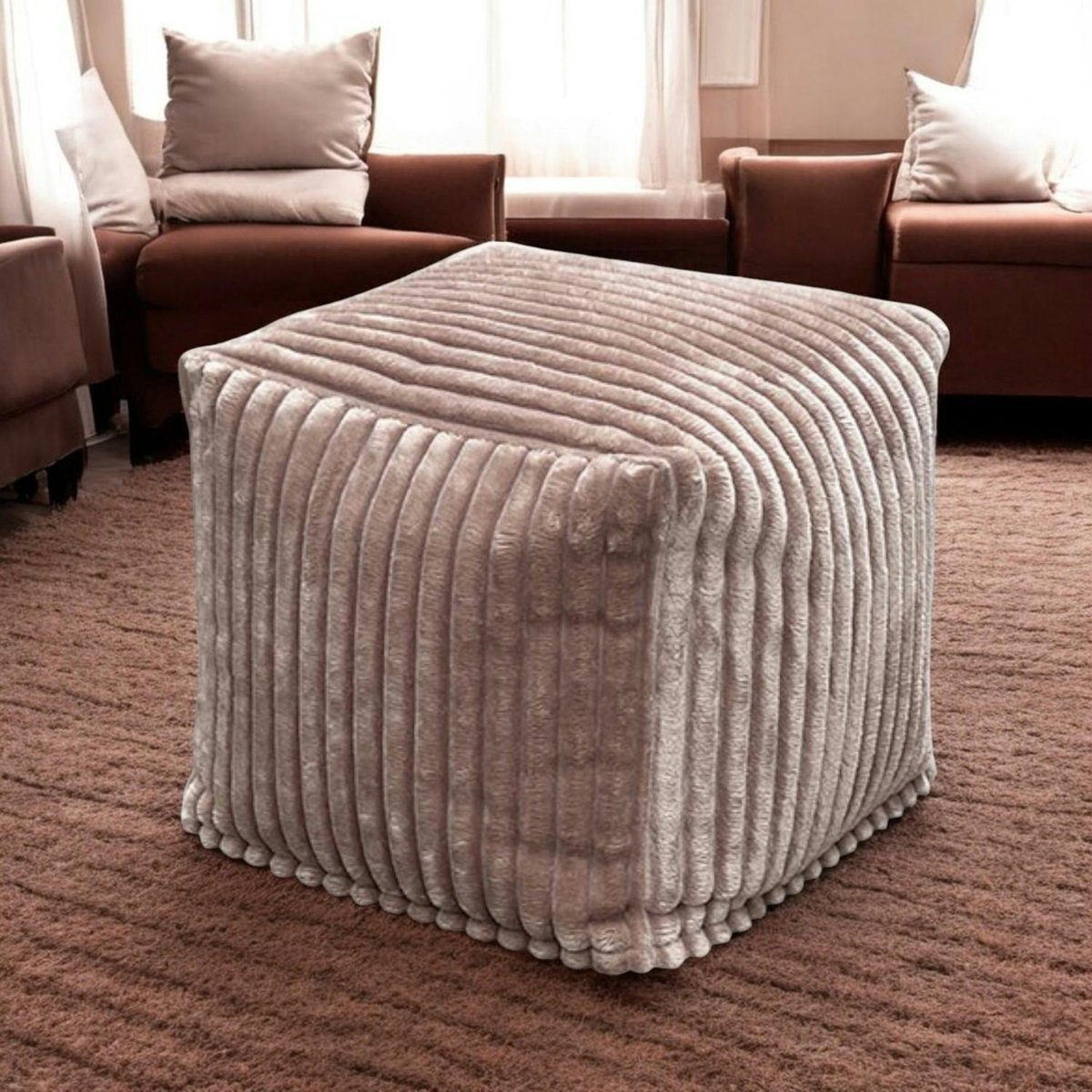 Pouf carré velours grosses côtes camel VISBY camel, PIER IMPORT