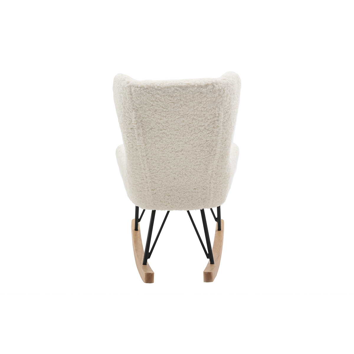 Rocking chair enfant en tissu effet peau de mouton blanc, métal noir et bois clair SHAUN blanc cassé, MILIBOO
