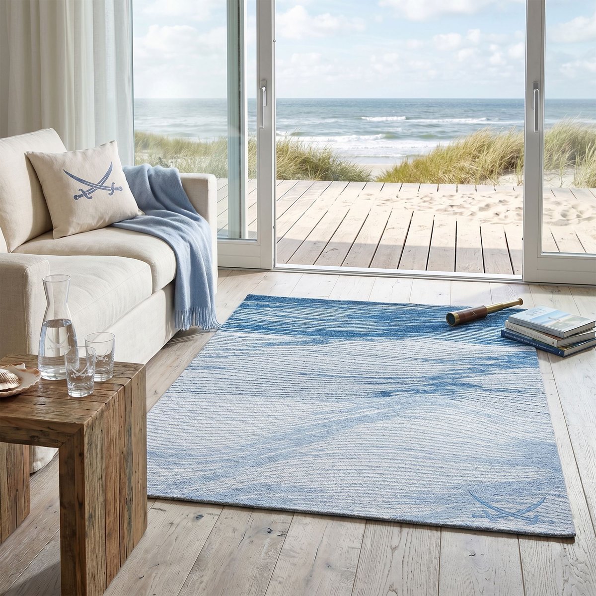 Tapis salon moderne - KEITUM bleu, THEKO