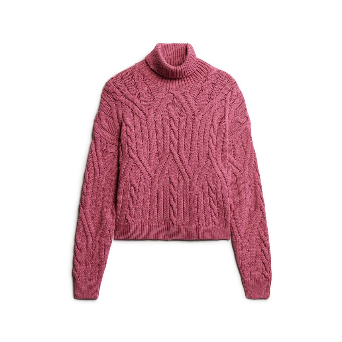 Pull polo en maille torsadée torsade rose papaye, SUPERDRY