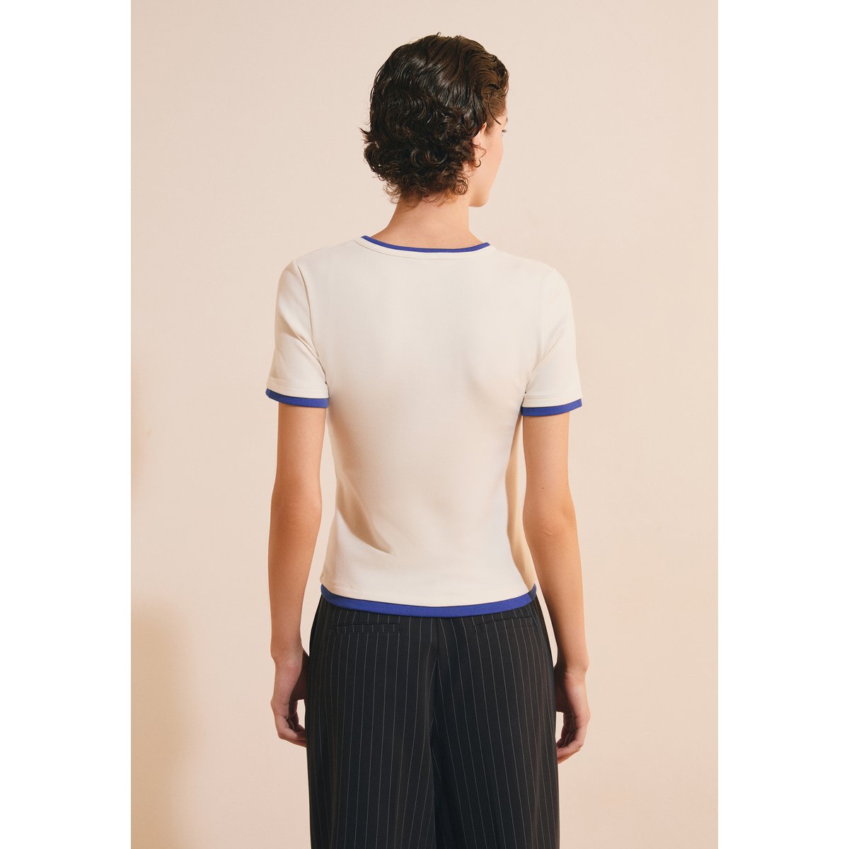 T-shirt à manches courtes col V en coton ADULA ecru, ETAM