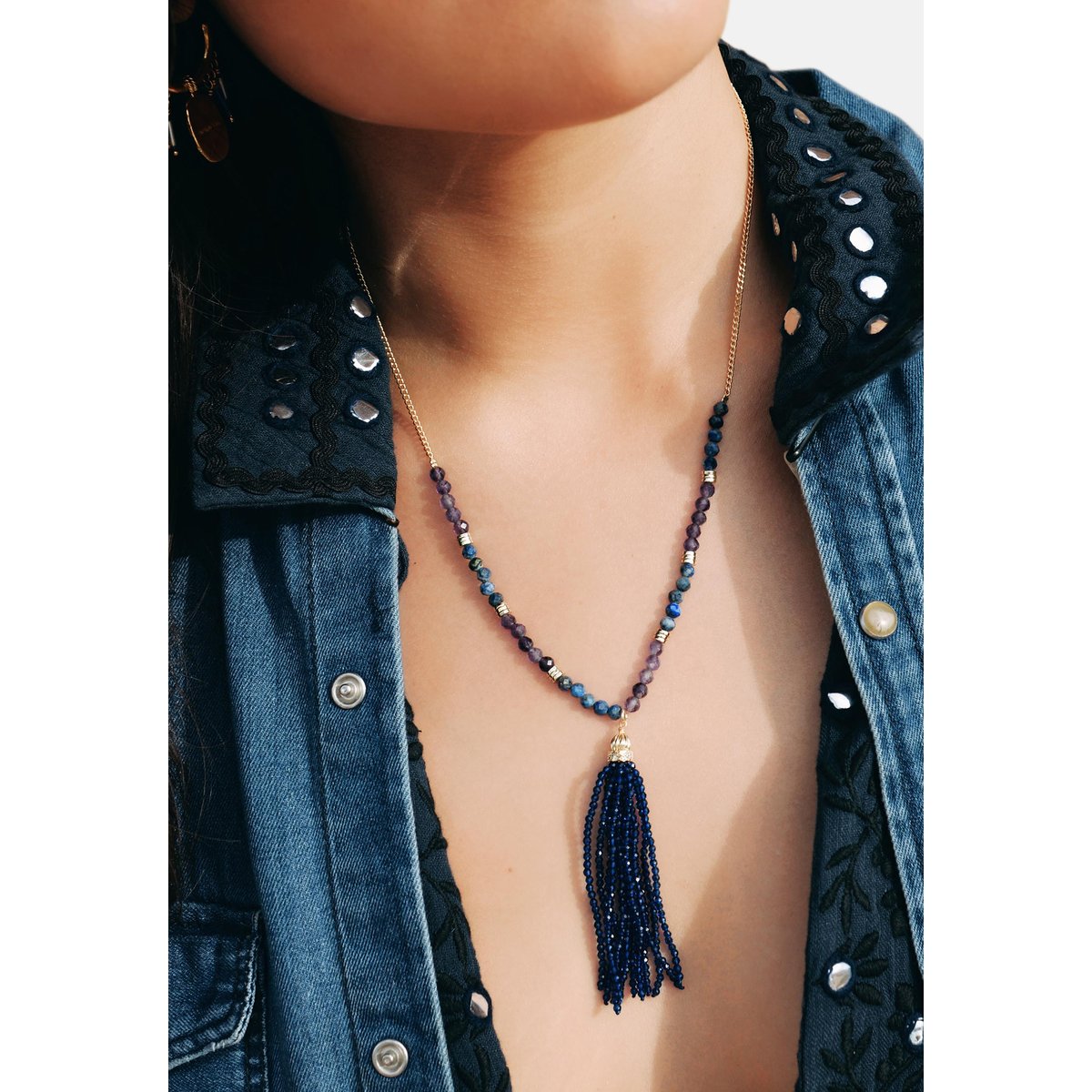 Collier chaîne avec pendentif de perles ISSA indigo, HIPANEMA