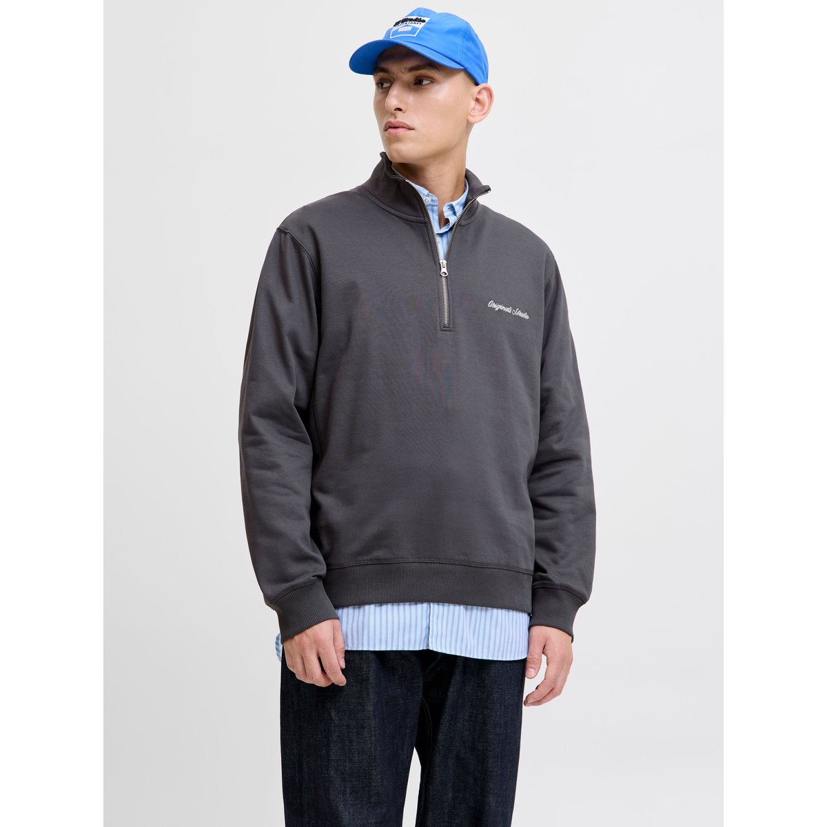 Sweat À Mi-Fermeture Éclair asphalt, JACK & JONES