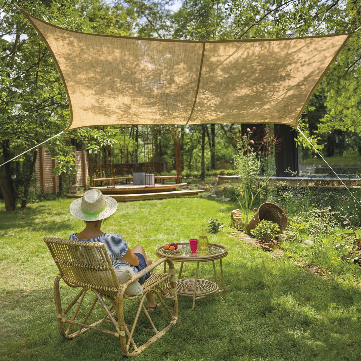 Voile d’ombrage rectangulaire en jute naturel, HOME MAISON