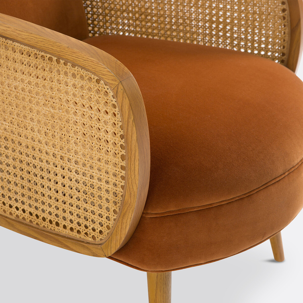Fauteuil velours et cannage, Buisseau orange cuit, LA REDOUTE INTERIEURS