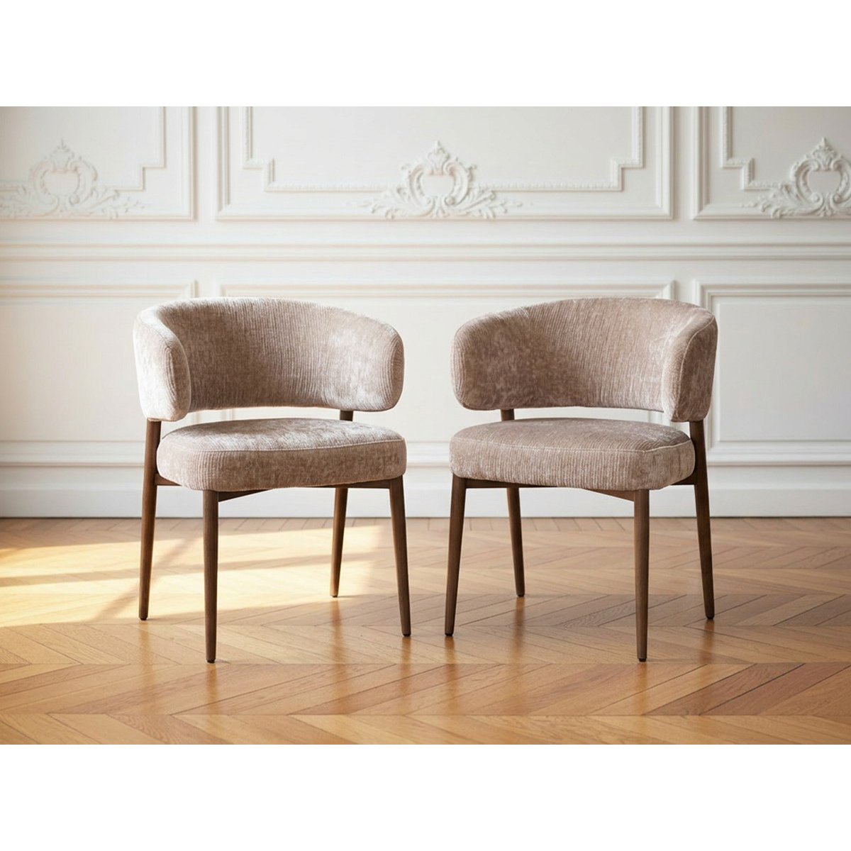 Lot de 2 chaises tissu texturé, RHEA beige, BOBOCHIC