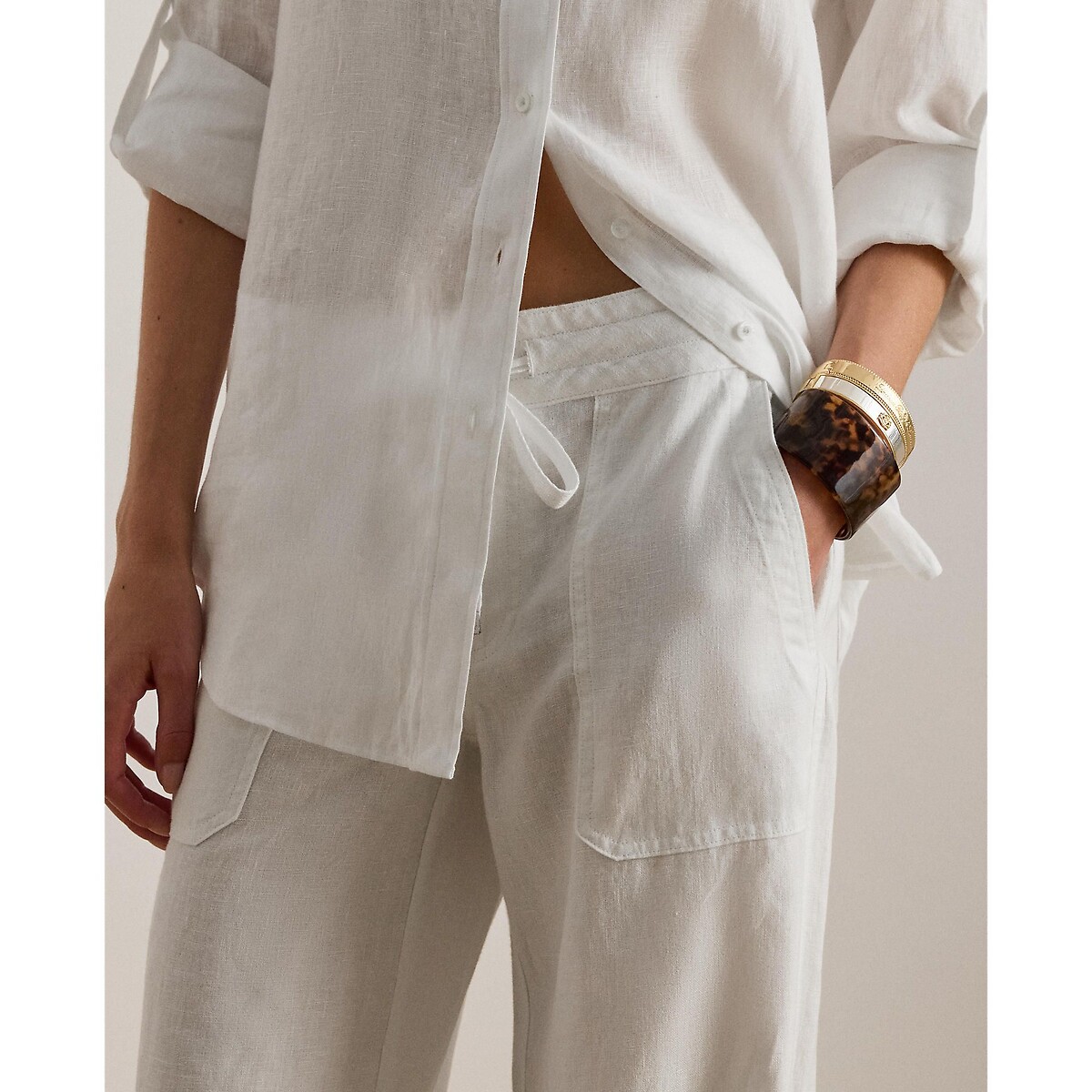 Pantalon large en lin, JOVONIE blanc, LAUREN RALPH LAUREN