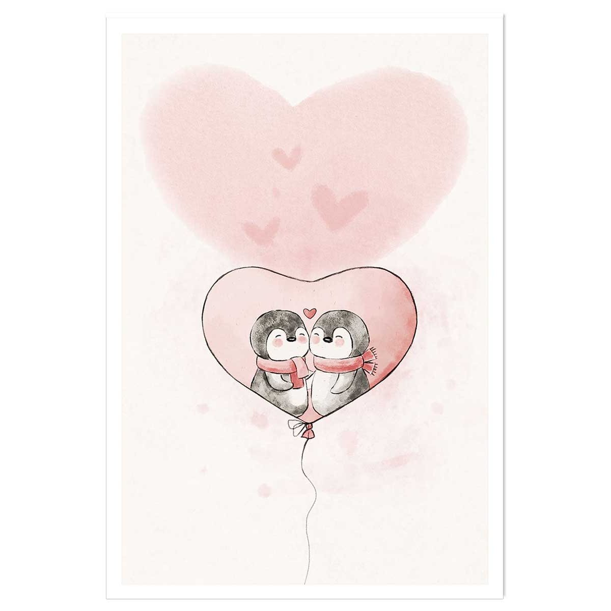 Affiche enfant pingouin amoureux affiche seule, HEXOA