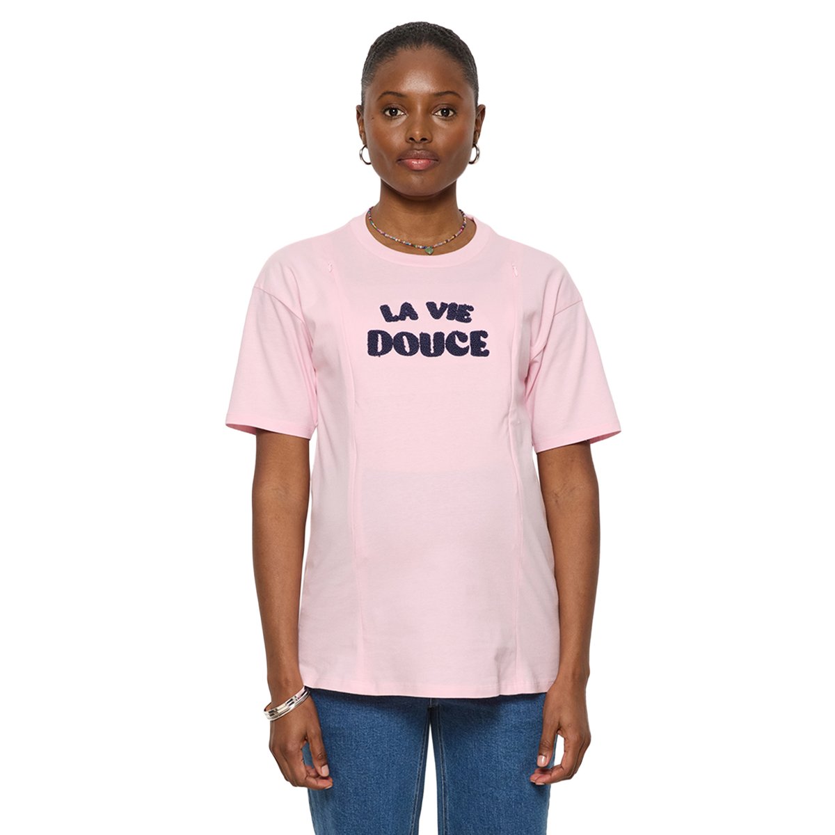 T-shirt manches courtes allaitement coton bio rose, VERTBAUDET