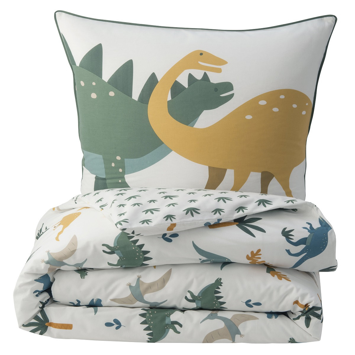 Parure de lit enfant en coton imprimé dinosaure DENVER blanc, FUTURE HOME
