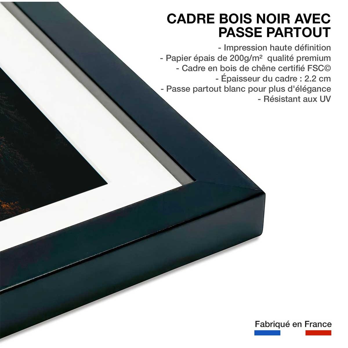 Affiche paysage couleur d'automne en haute savoie affiche + cadre en bois - noir, HEXOA