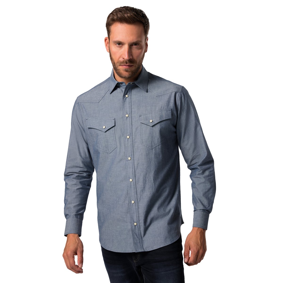 Chemise manches longues esprit cowboy bleu jean, JP1880