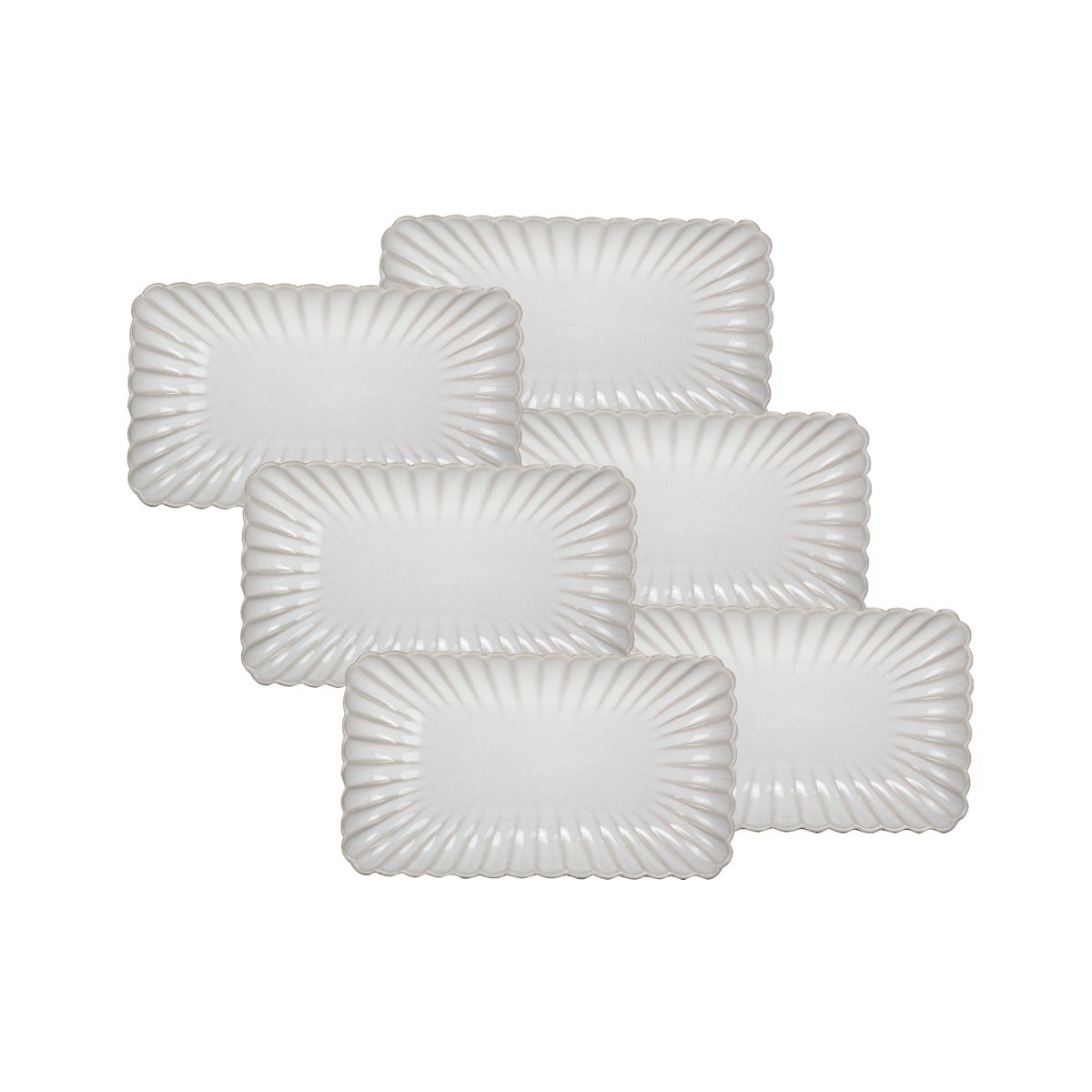 Lot de 6 petites assiettes rectangulaires, Coquillage blanc, ARTIME