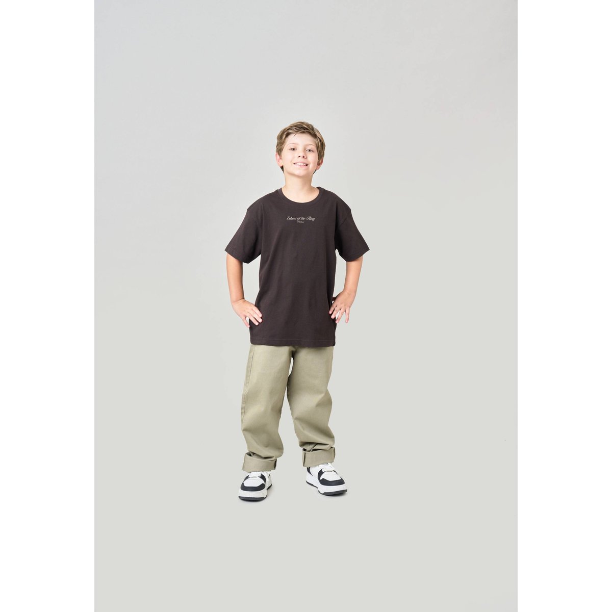 T-shirt loose garçon en 100% coton jersey imprimé dos gants de boxe BOXE walnut, DEELUXE