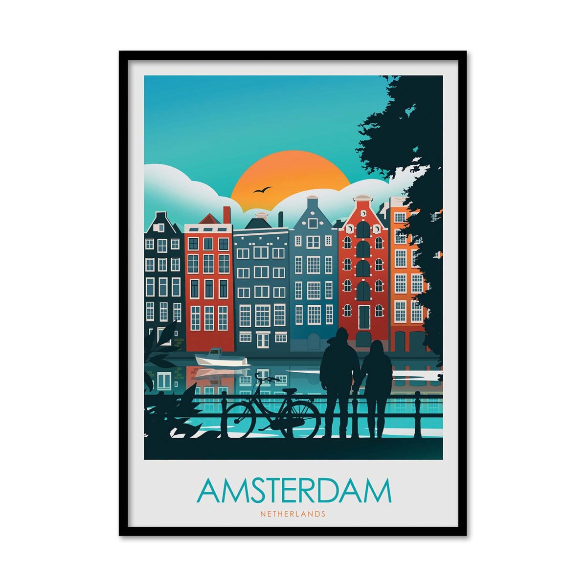 Affiche d’art et cadre noir 30 x 40 cm - Amsterdam - Studio Inception affiche d'art avec cadre bois noir, WALL EDITIONS