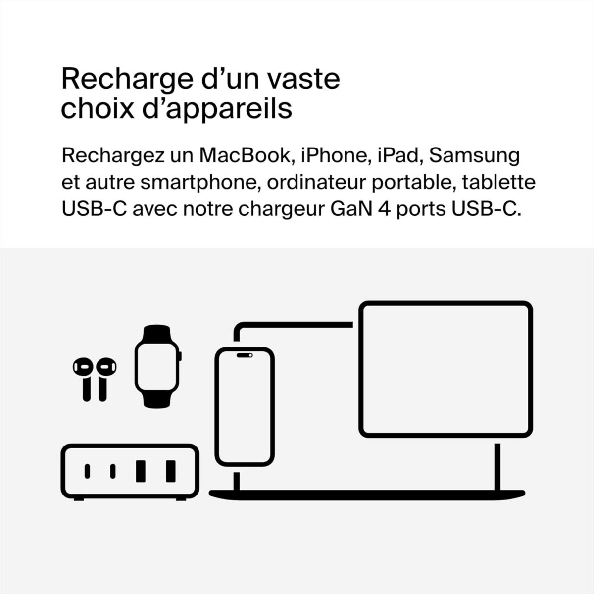 Chargeur ordinateur portable 4 ports 2 USB-C 2 USB-A 108W Noir couleur unique, BELKIN