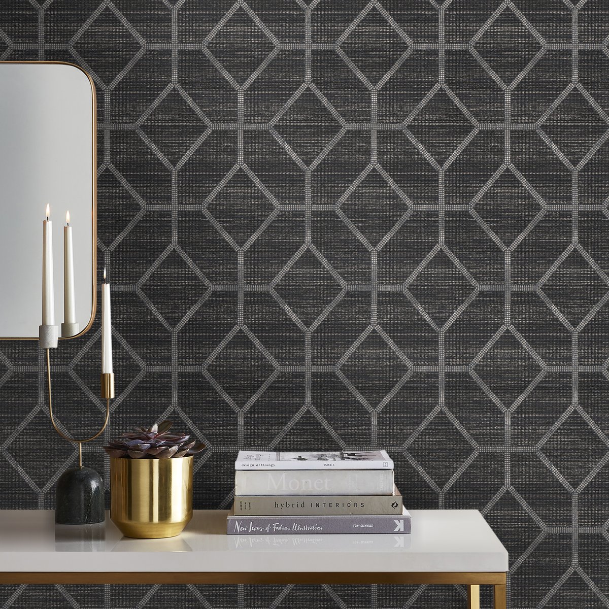 Papier peint Geo Texture vitrail anthracite, SUBLIME
