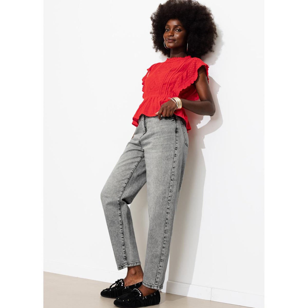 Jean balloon taille haute jean noir, PROMOD