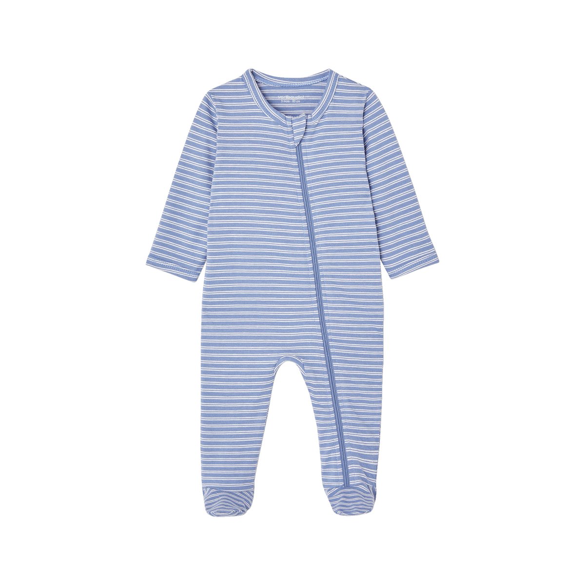 Lot de 3 pyjamas en jersey ouverture zippée BASICS bleu chambray, VERTBAUDET
