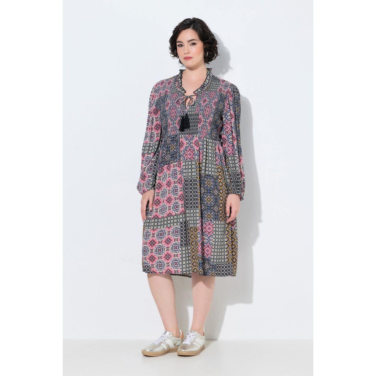 Robe midi, jeu de motifs moutarde, ULLA POPKEN