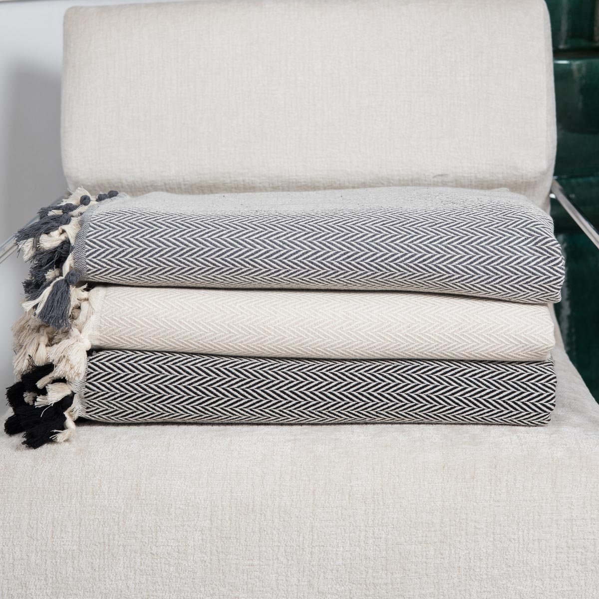 Plaid coton MEGEVE gris moyen, FEBRONIE
