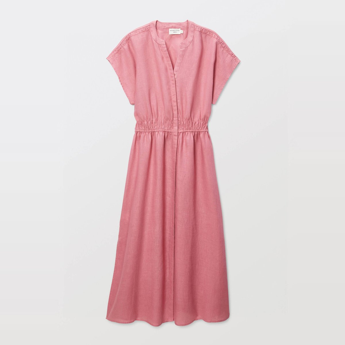 Robe midi unie en lin azalee, MONOPRIX