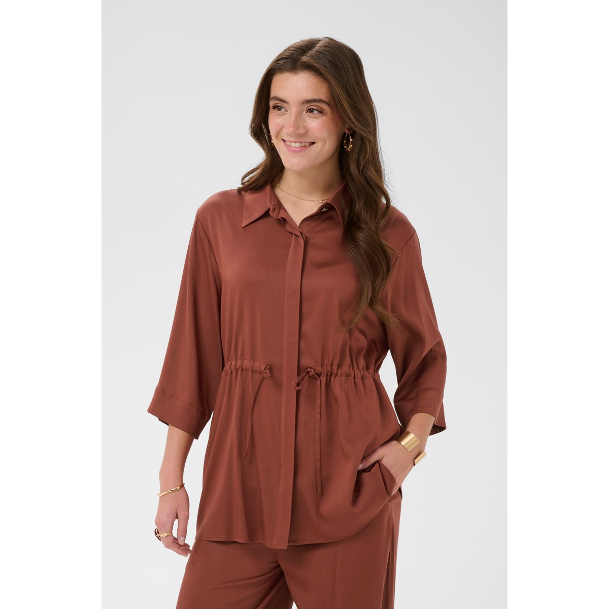 Chemise à manches longues marron brandy snifter, CREAM