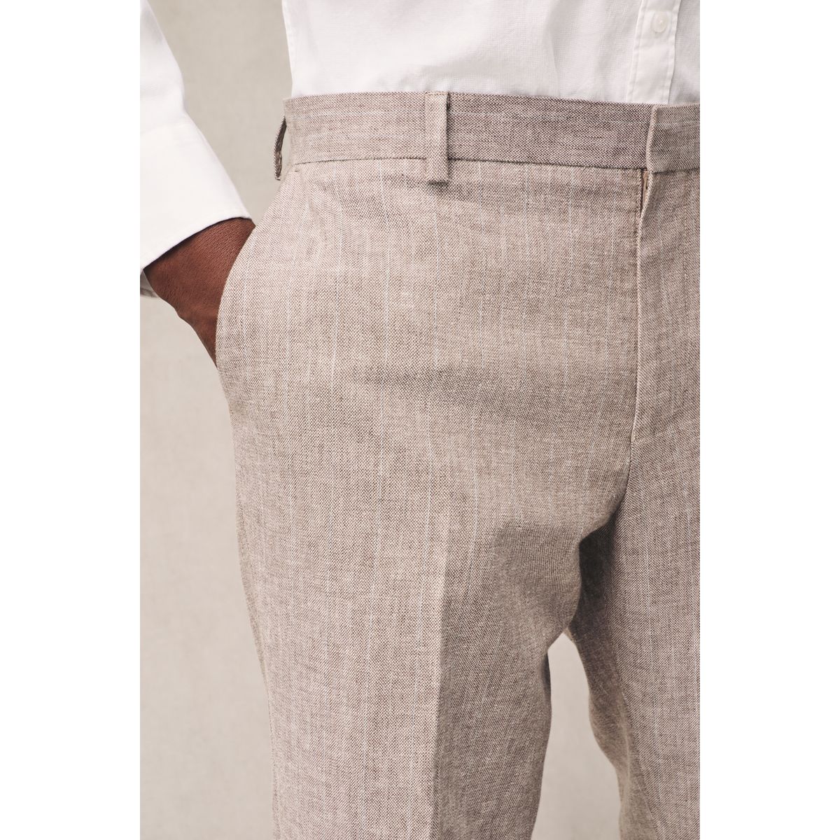 Pantalon de costume ajusté rayé grège, NEXT