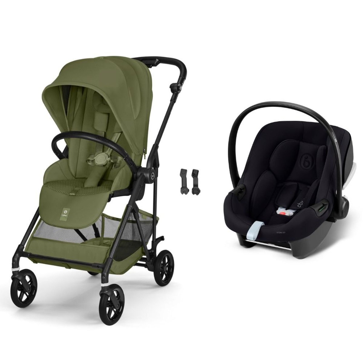 Pack poussette duo Melio Carbon 6 + siège auto Aton B2 i-Size vert moss green, CYBEX