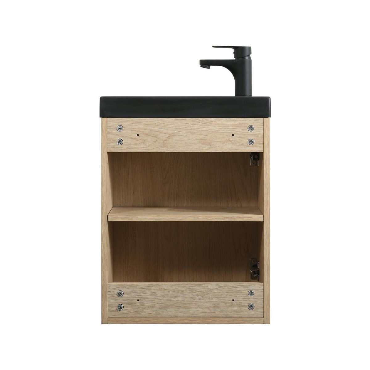 Ensemble lave-mains suspendu avec robinet noir et miroir ovale NEVADA décor noyer, MOB IN