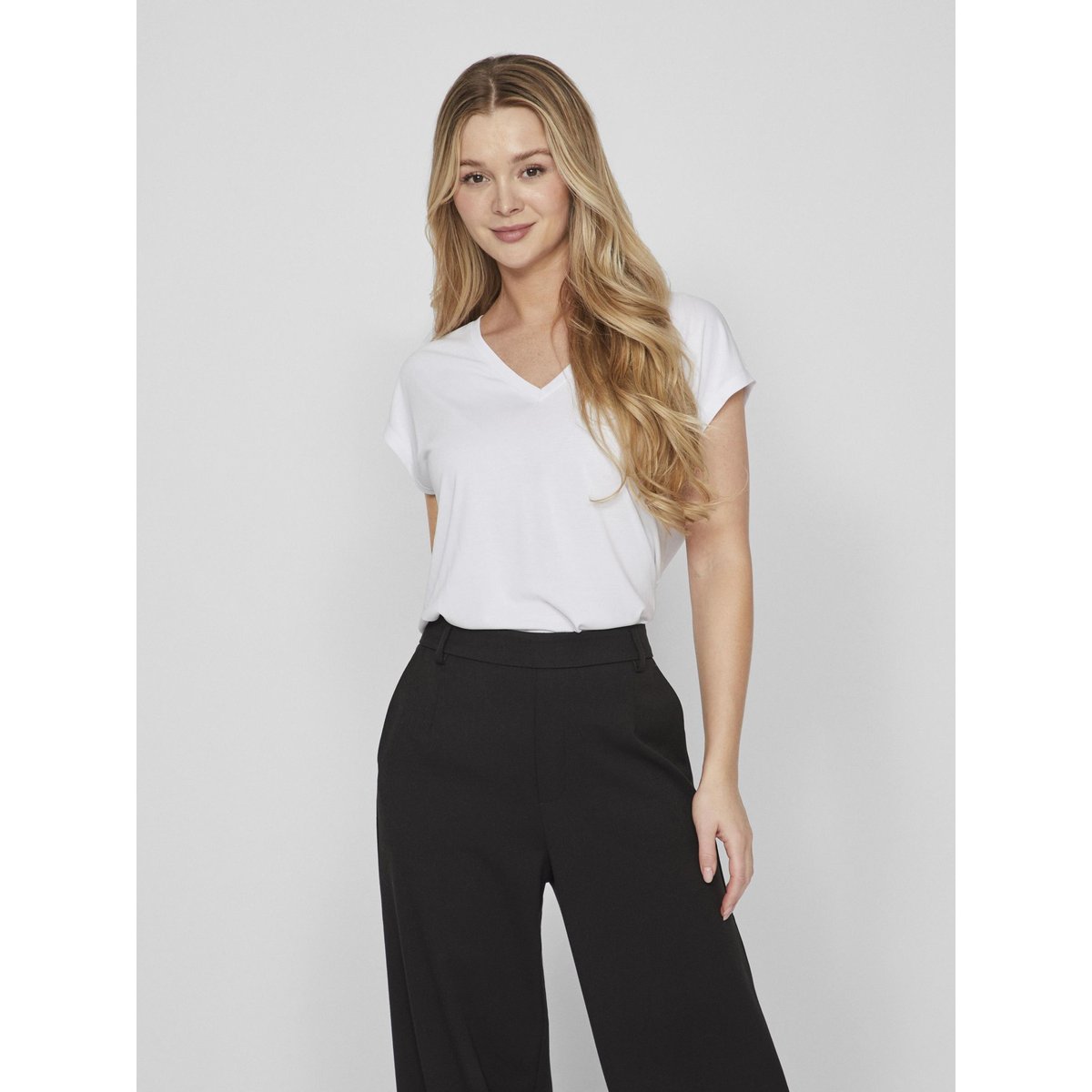 Tee shirt col v manches courtes blanc - optical snow, VILA