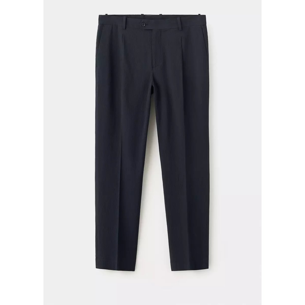 Pantalon slim fit en coton et lyocell seersucker bleu marine, MANGO MAN