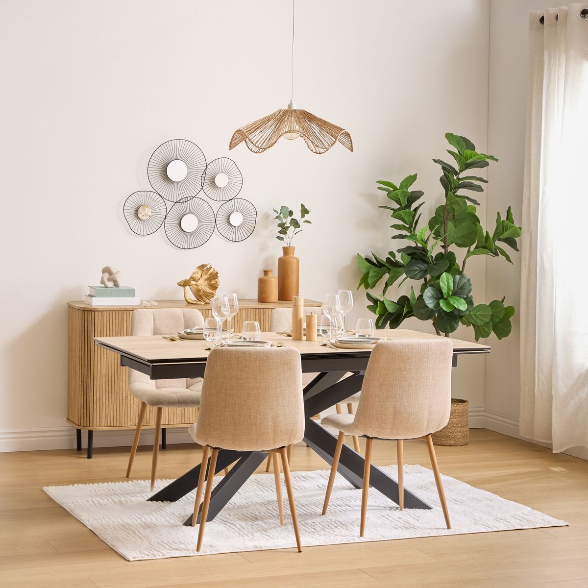 Table à manger extensible 6 places effet bois SANDRI marron, ATMOSPHERA