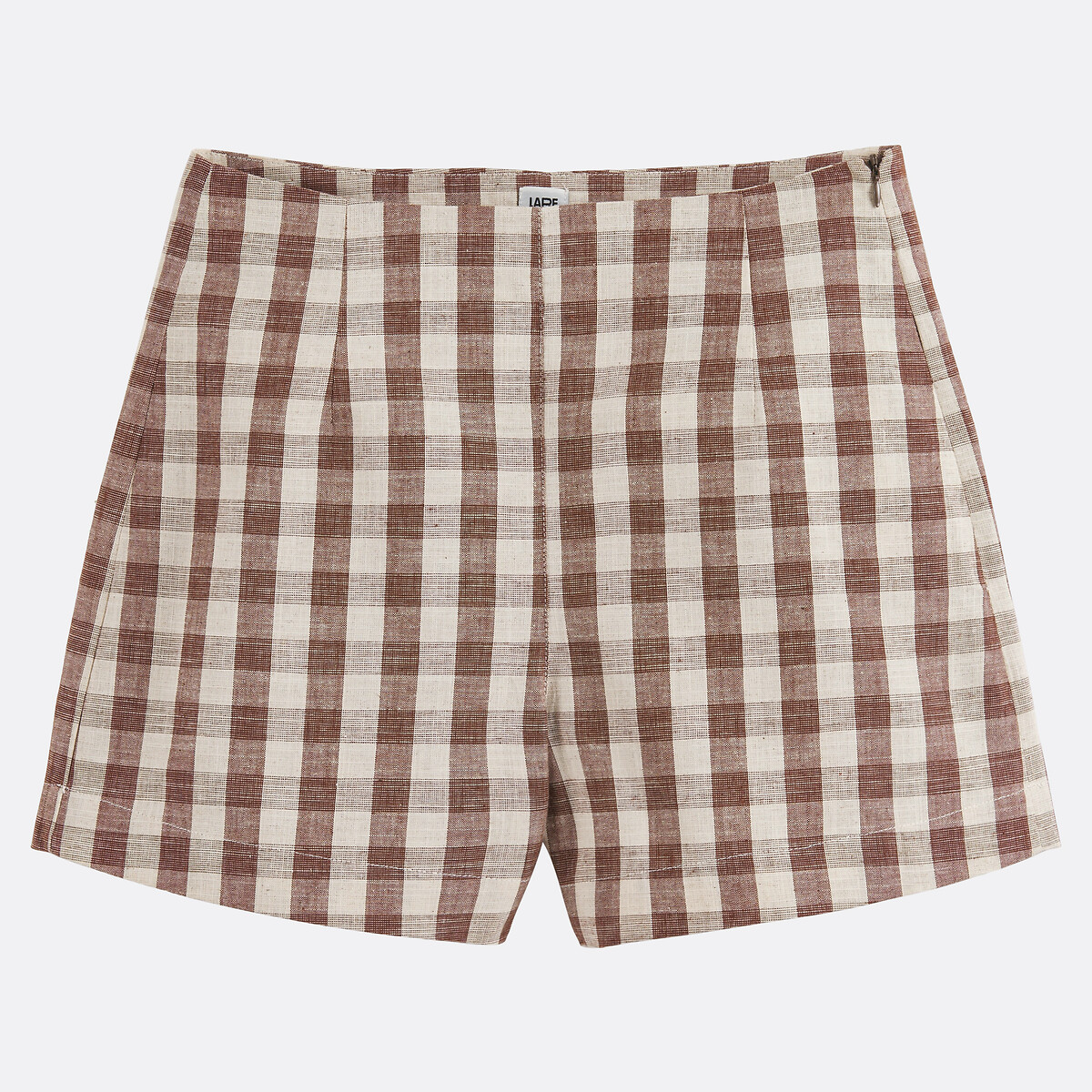Short imprimé vichy en coton et lin vichy marron, LA REDOUTE COLLECTIONS