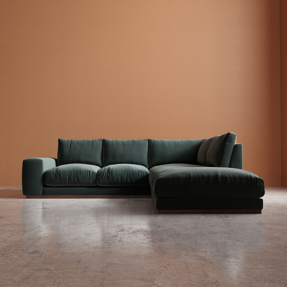 Denver Crushed Velvet Corner Chaise Sofa hydro, SWOON