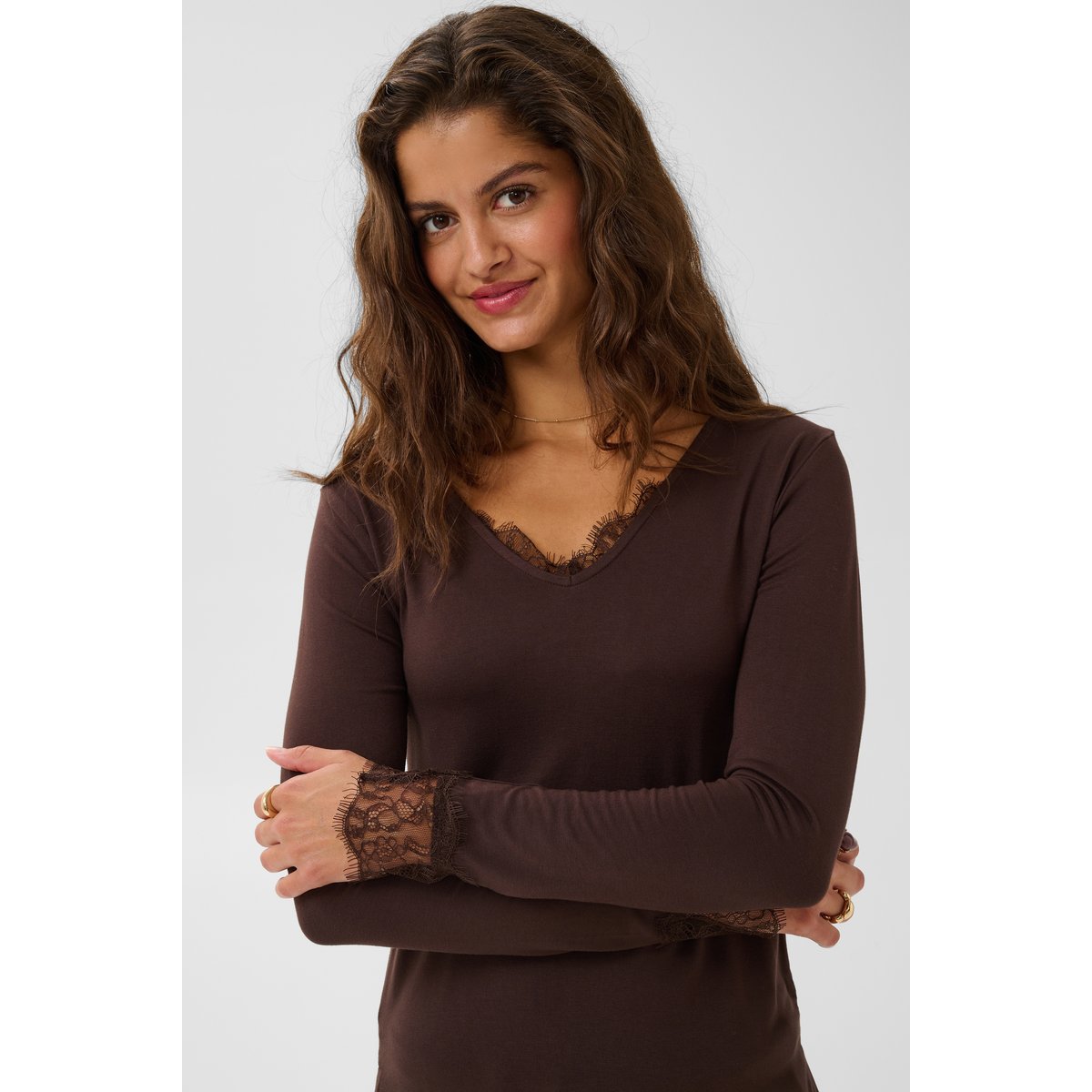 T-shirt à manches longues marron java, CREAM