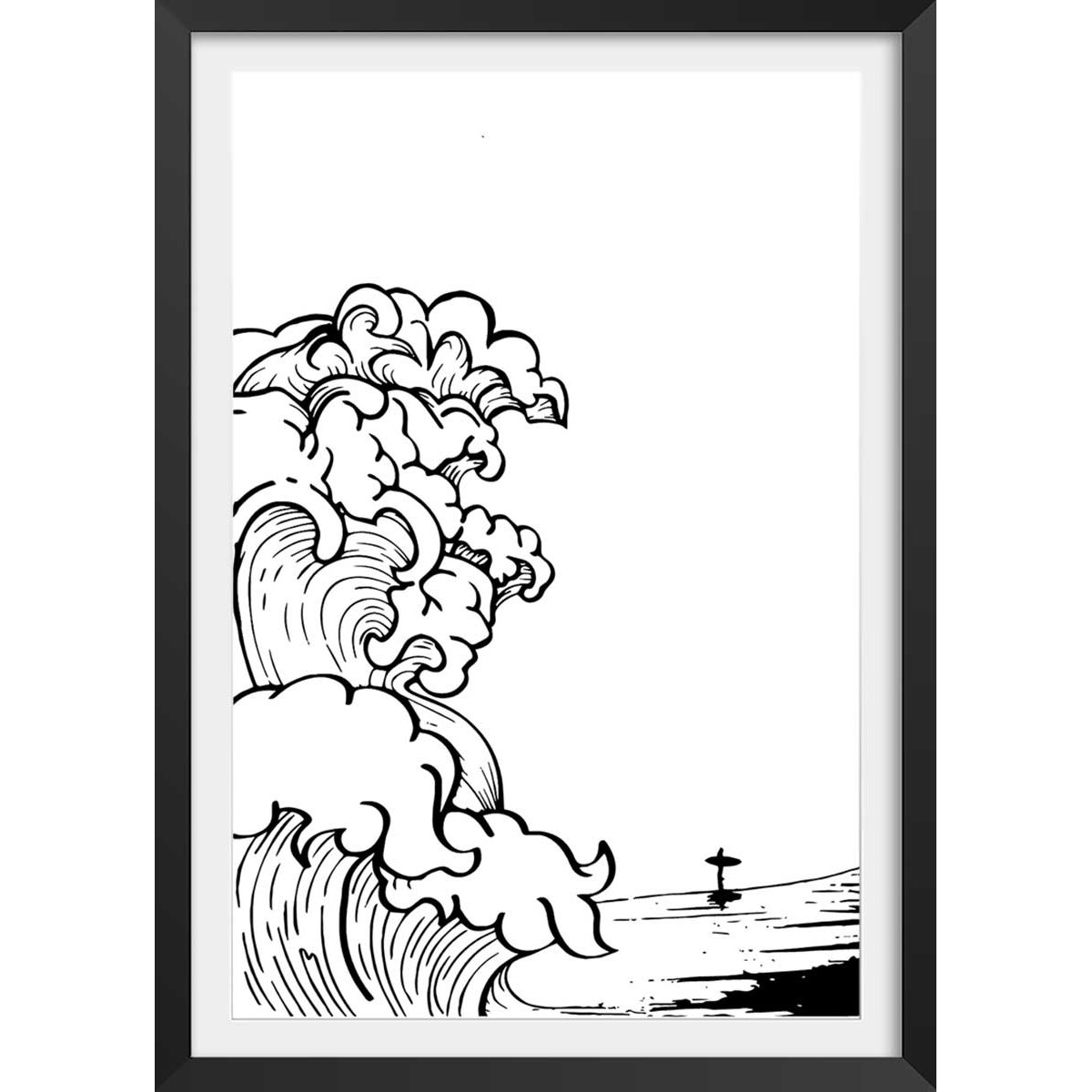 Poster shore break affiche + cadre en bois - noir, HEXOA