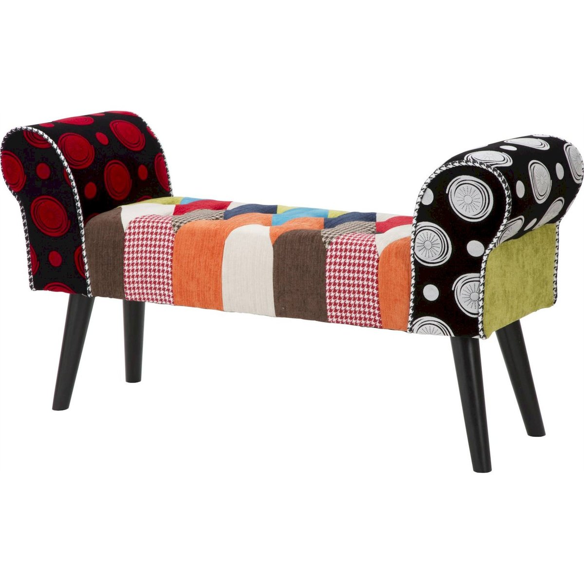 Banc capitonné patchwork pieds élancés INDUSTRIAL multicolore, RECOLLECTION