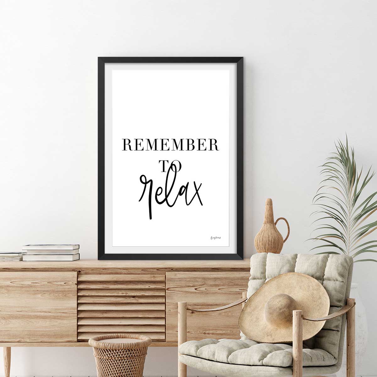 Poster remember to relax affiche + cadre en bois - noir, HEXOA