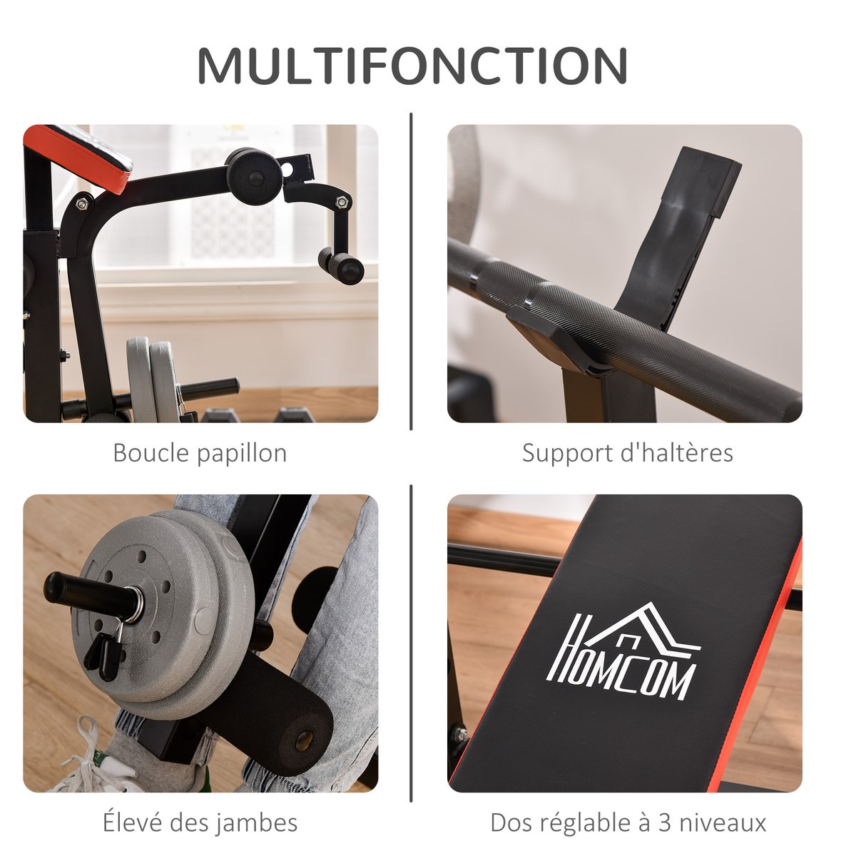 Banc de musculation Acier Noir noir, HOMCOM